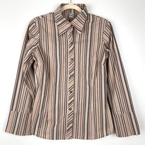 Classic Striped Button-Front Women’s Shirt - Brown Stripe